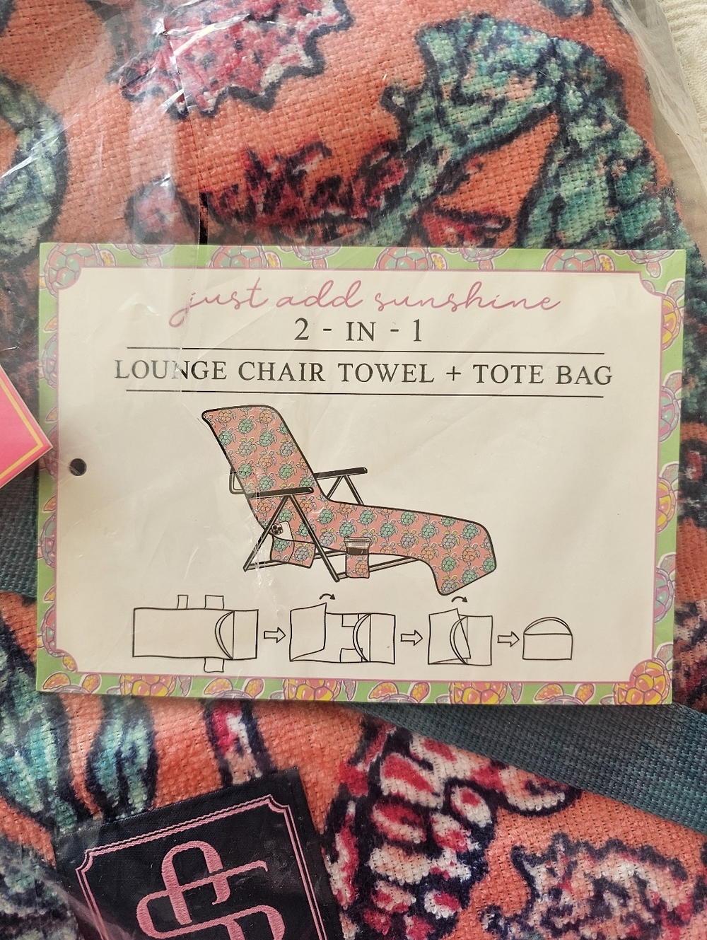 Simply Southern  2 In 1  Lounge Chair Cover, Towel NWT Seahorse Print